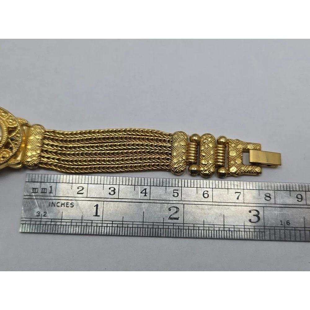 Vintage Ronica Womens Gold Tone Marcasite Multi Chain Bracelet Watch New Battery